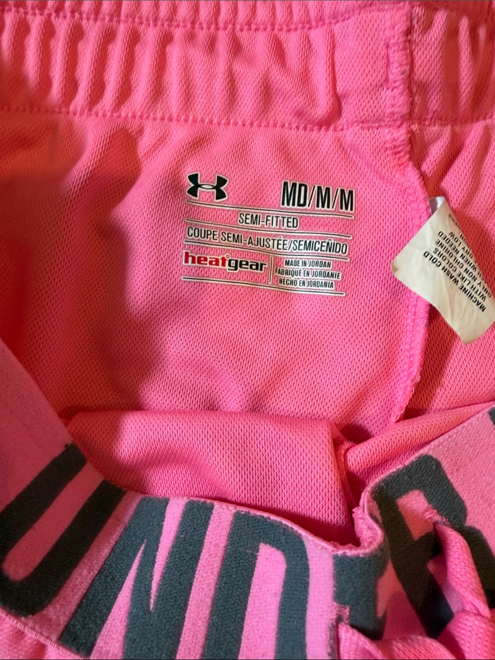 Under Armour Hot Pink Women's Athletic Shorts with Logo Waistband - Picture 2 of 3